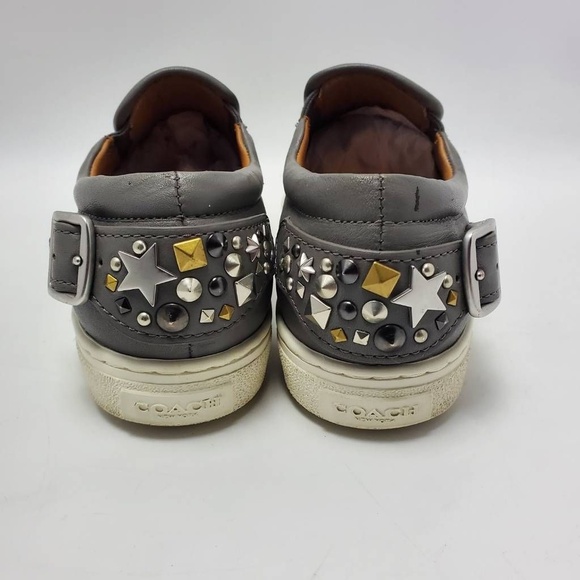 Coach Slip On Shoe C103 Sequin Studded Buckle Gray Sneakers Pointy Toe Sz 6.5 B - Picture 5 of 12
